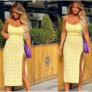 ZARA Yellow Plaid High-Waisted Midi Skirt - Size L- Preppy Clueless Aesthetic